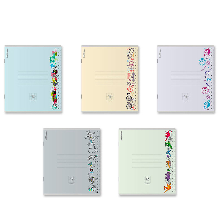 Тетрадь 12 л, клетка Ruler Hobby ассорти, 