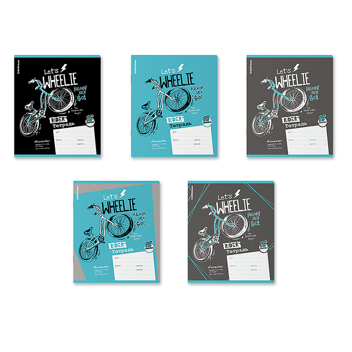 Тетрадь 18 л. линейка "Bicycle Rider" (в плёнке по 10 шт.)_MIX-
