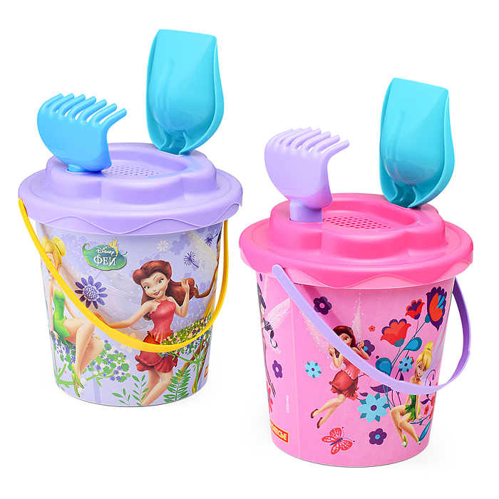 Набор Disney "Феи" №2: ведро с наклейкой, ситечко "Солнышко" лопатка №5, грабельки №5 Набор Disney "Феи" №2: ведро с наклейкой, ситечко "Солнышко" лопатка №5, грабельки №5