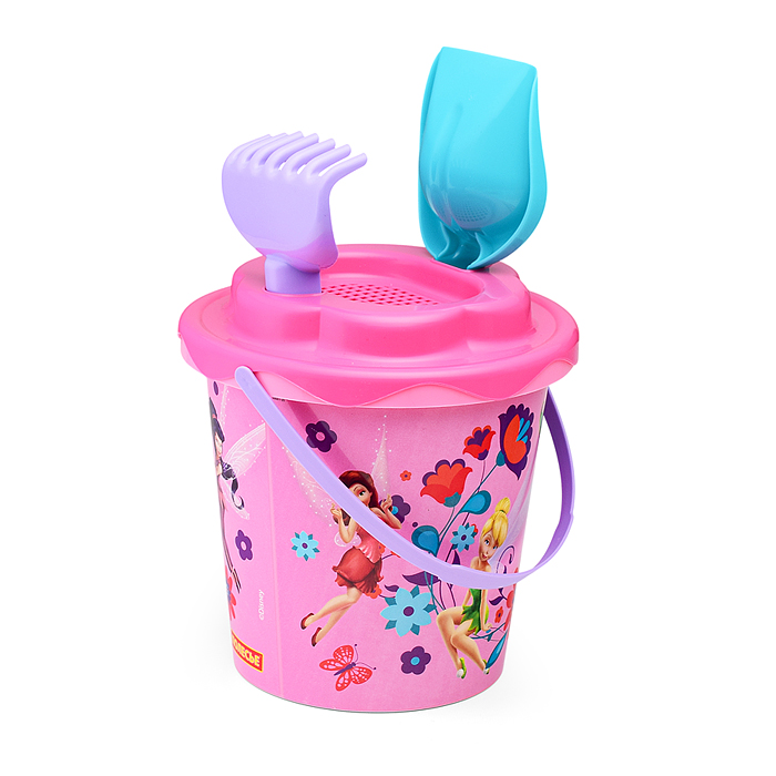 Фото к товару Набор Disney "Феи" №2: ведро с наклейкой, ситечко "Солнышко" лопатка №5, грабельки №5 Набор Disney "Феи" №2: ведро с наклейкой, ситечко "Солнышко" лопатка №5, грабельки №5