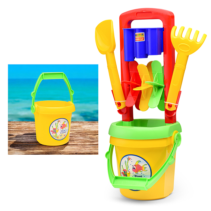 Набор №391: песочная мельница №4, ведро №9, лопатка №31, грабельки №31 Набор №391: песочная мельница №4, ведро №9, лопатка №31, грабельки №31