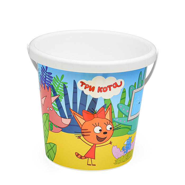 Фото к товару Песочный набор "Три кота" №16: Ведро с наклейкой, лопатка №5, грабельки №5, формочки (цветок + морск Песочный набор "Три кота" №16: Ведро с наклейкой, лопатка №5, грабельки №5, формочки (цветок + морск