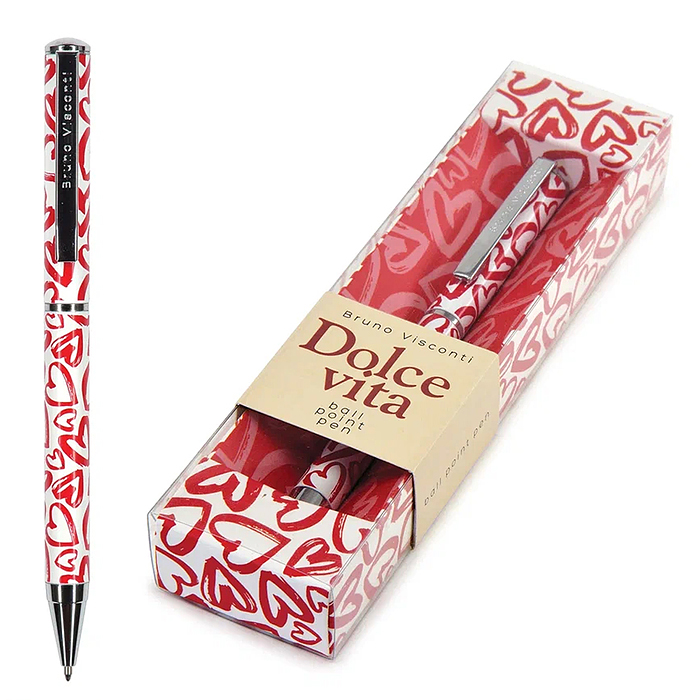 Ручка "Dolce vita. Сердечки. Красные" шариковая, металлический корпус, 0,7 мм, синяя