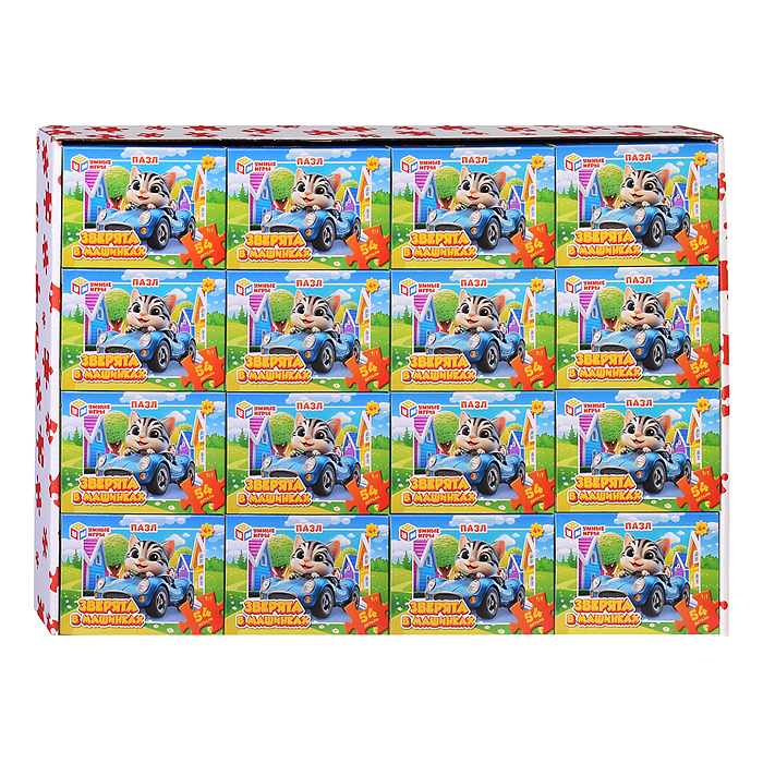 Пазлы 54 "Зверята в машинках"