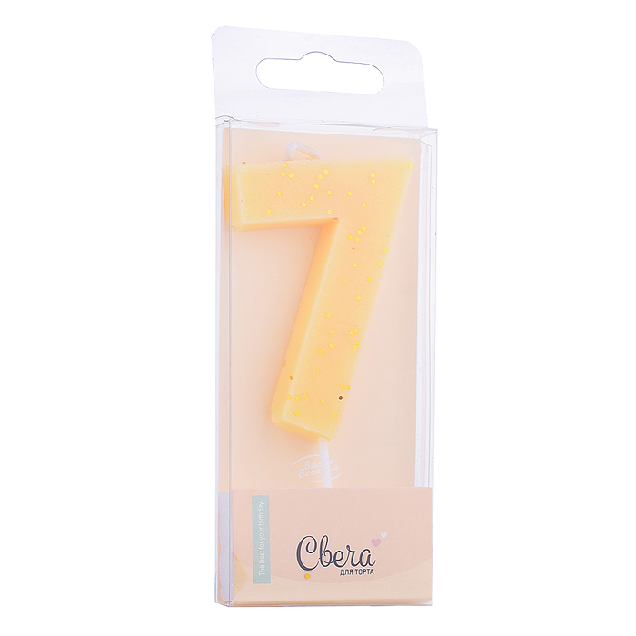 Свеча Цифра, 7, Кремовый, с блестками, 4,3*7,5 + 4,5 см, 1 шт. с держат.