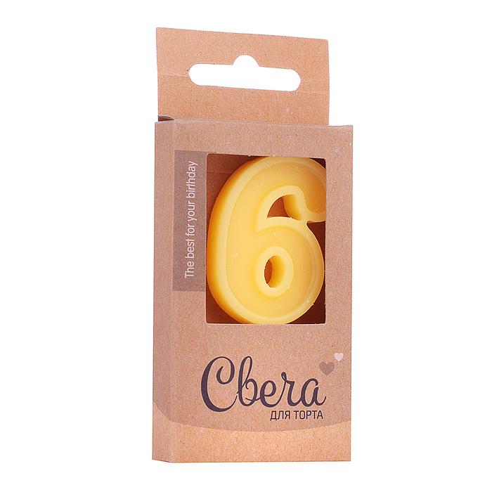 Свеча Цифра, 6 ЭКО, Шоколадное ассорти, Кремовый, 3*4,5 + 3,5 см, 1 шт. с держат.