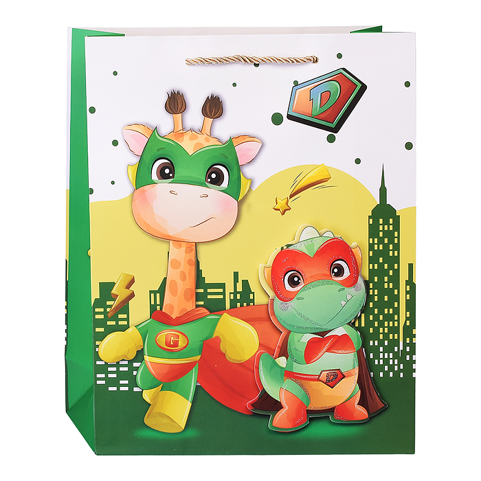 Пакет подарочный матовая лам, глиттер, 3Dэл. 26*32*10 см (L), Супер друзья, 210г Пакет подарочный матовая лам, глиттер, 3Dэл. 26*32*10 см (L), Супер друзья, 210г