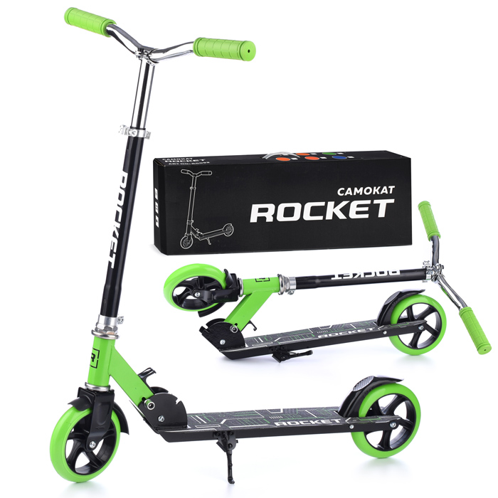 Самокат 2-х колесный ROCKET,колеса PU/ 145 мм,ABEC 7, зеленый переупаковка в пакет