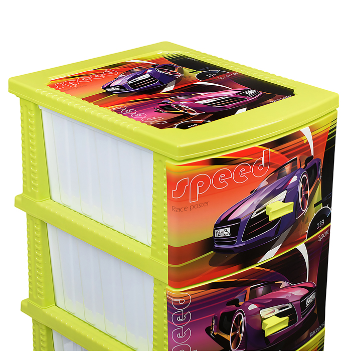 Фото к товару Комод "Декор" "Спорткар" (монорисунок) 4 секции лимонный Комод "Декор" "Спорткар" (монорисунок) 4 секции лимонный