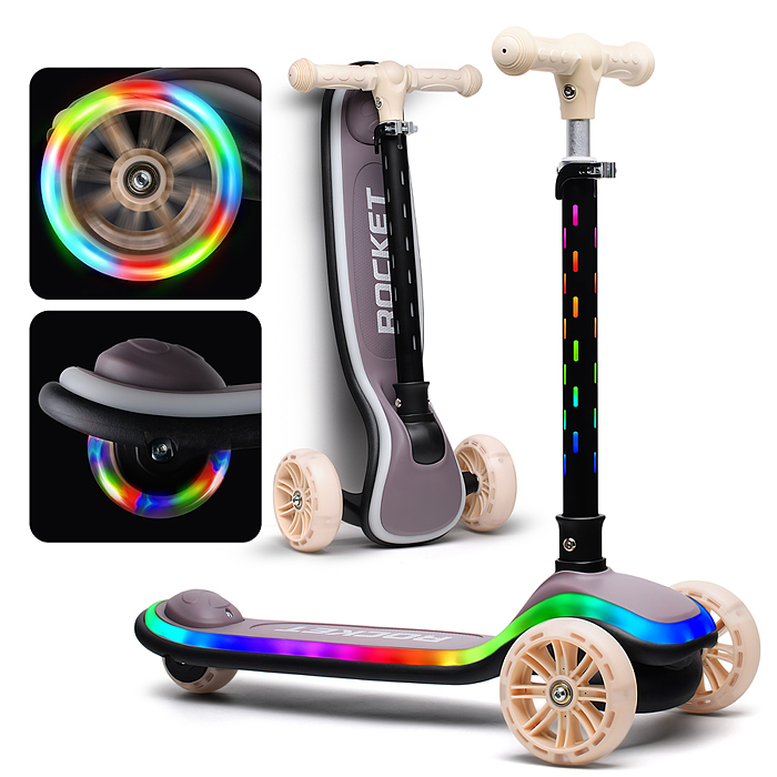 Самокат трёхколёсный R0200 ROCKET светящиеся колеса PU, дека, рулевая стойка, цвет серый