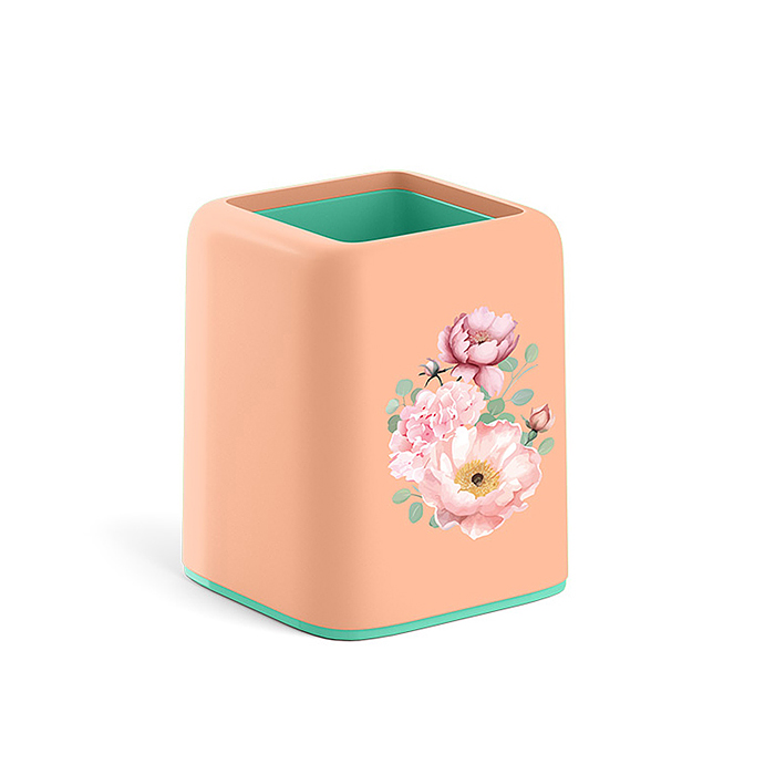 Подставка настольная пластиковая Forte, Pastel Bloom, персиковый с зеленым