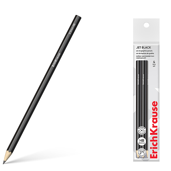 Набор из 4 чернографитных карандашей Jet Black, шестигранных, HB (в пакете)