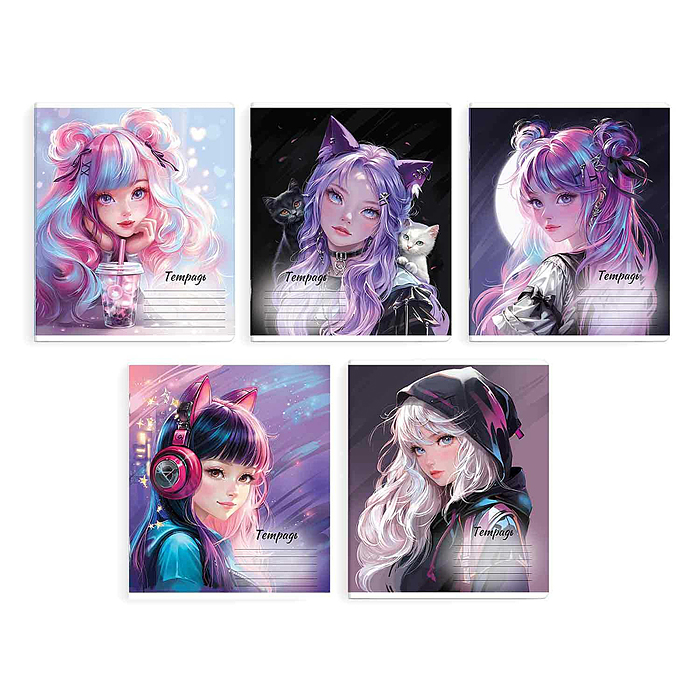 Тетрадь 18 л, клетка "Очаровательный девочки" А5+, Тетрадь 18 л, клетка "Очаровательный девочки" А5+,