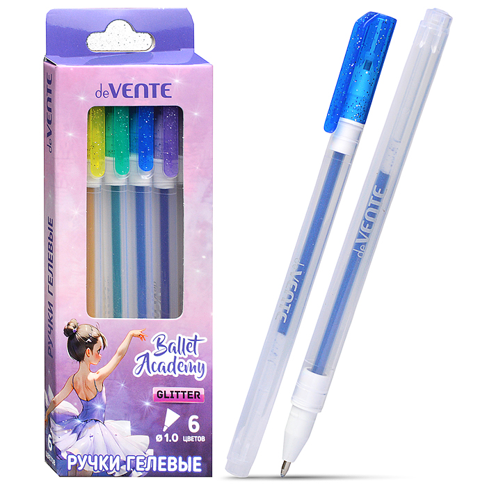 Набор ручек гелевых "Ballet Academy" 06 цветов с блестками, d=1 мм, прозрачно-матовый корпу