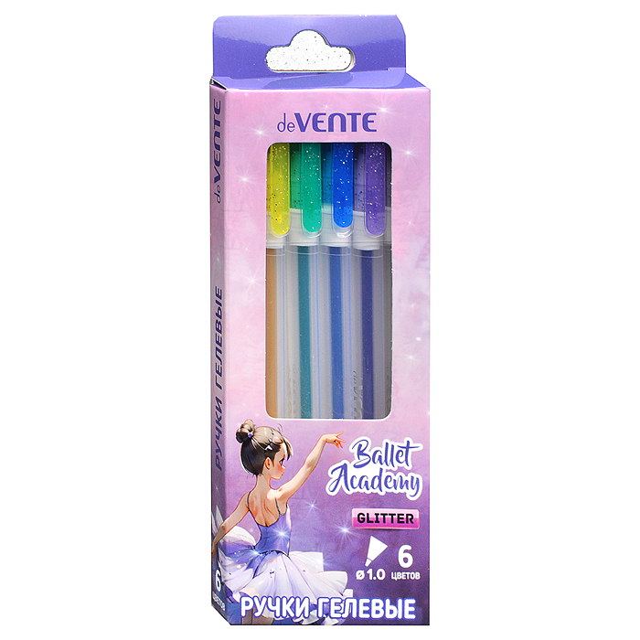 Фото к товару Набор ручек гелевых "Ballet Academy" 06 цветов с блестками, d=1 мм, прозрачно-матовый корпу Набор ручек гелевых "Ballet Academy" 06 цветов с блестками, d=1 мм, прозрачно-матовый корпу