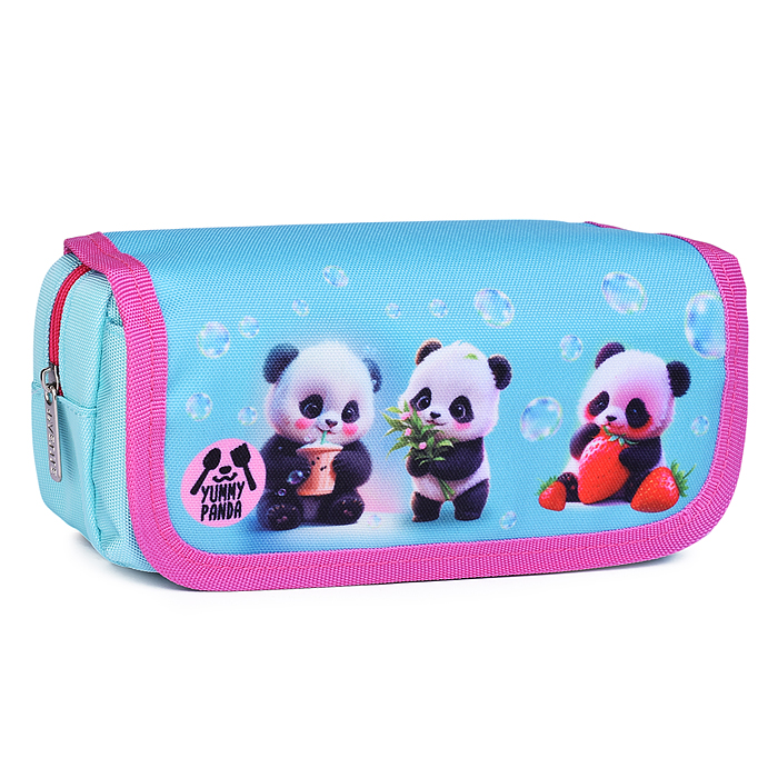 Пенал "Yummy Panda" 20,5x9,5x7 см, прямоугольный для 40 предметов, отделение на молнии, нар