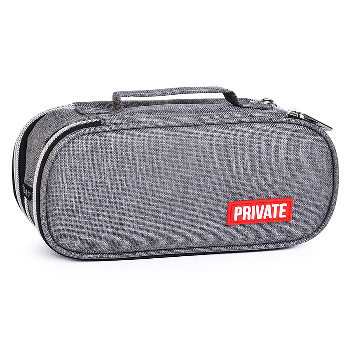 Пенал "Private" 22x9x8 см, овальный для 100 предметов, 3 отделения на молнии, 2 отделения с