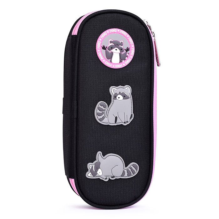 Пенал "Pedro Raccoon" 21x8x5 см, овальный для 50 предметов, с внутренним органайзером-створ