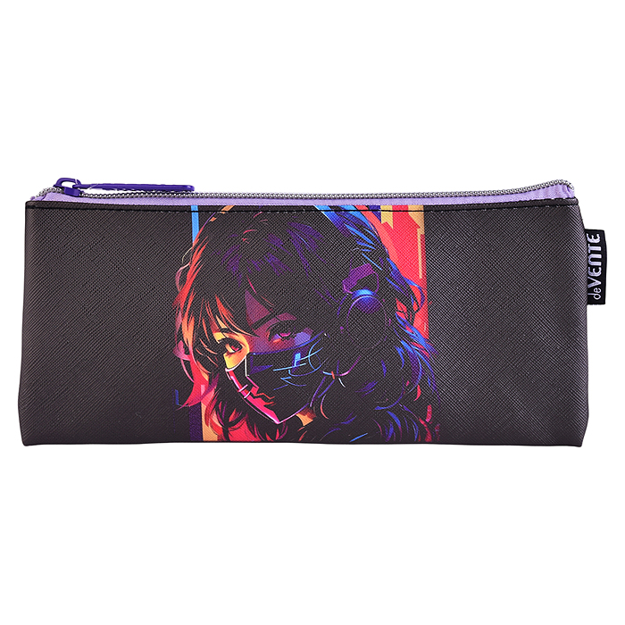Пенал "Future Girl" 21,5x9x1 см, плоский для 35 предметов, на молнии, искусственная кожа с 