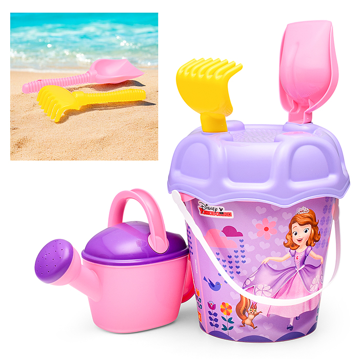 Набор Disney «София Прекрасная» №3: ведро большое с наклейкой, ситечко большое №3, лопата №6, грабли Набор Disney «София Прекрасная» №3: ведро большое с наклейкой, ситечко большое №3, лопата №6, грабли