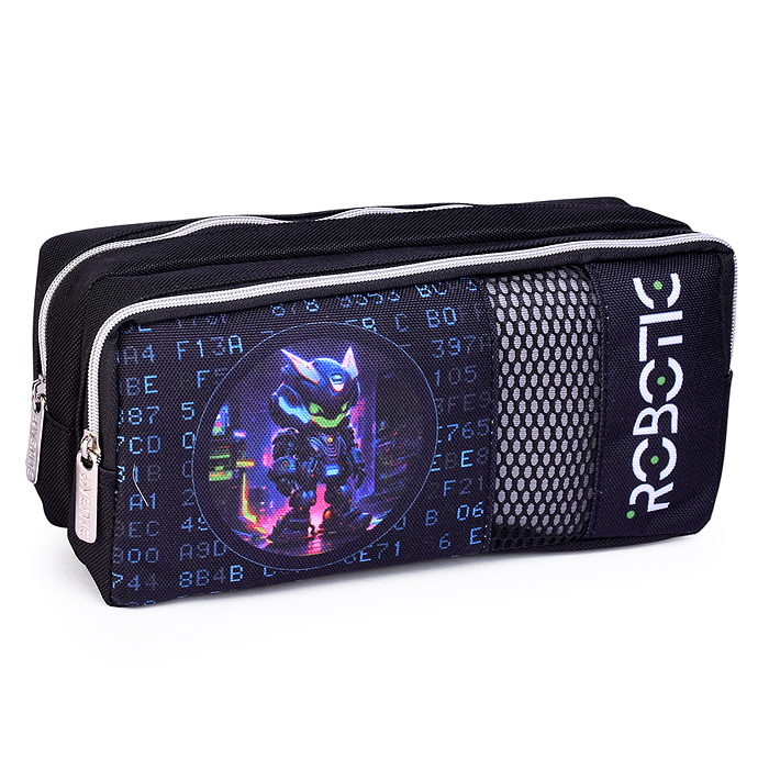Пенал "Robotic" 20x9x6 см, прямоугольный на 70 предметов, плотный износостойкий полиэстер с