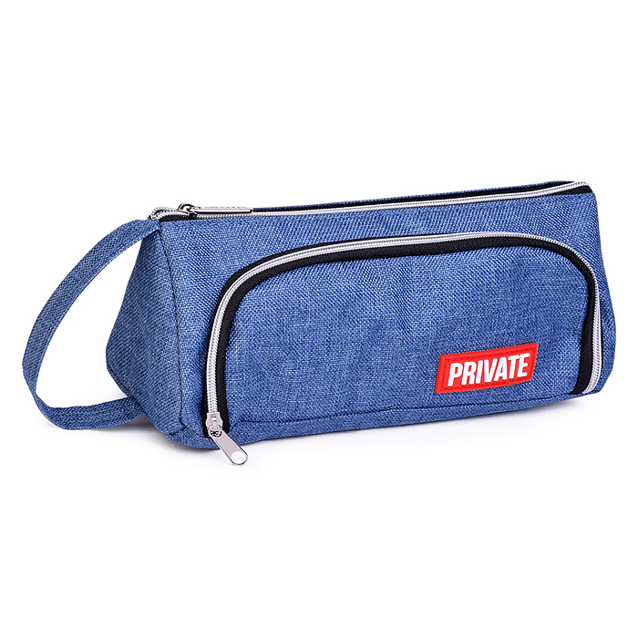 Пенал "Private" 21x8,5x8,5 см, треугольный для 70 предметов, текстильный, на молнии, с ручк