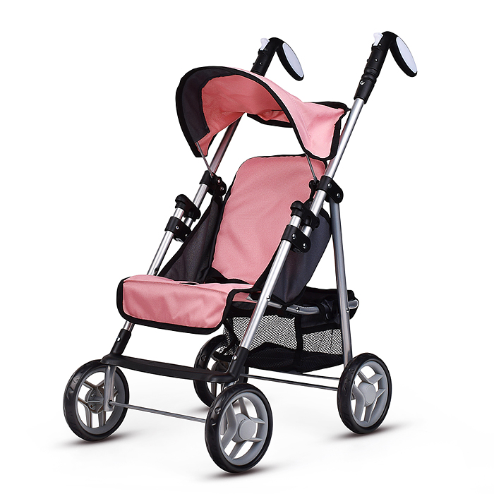 Коляска для кукол 9351 металл., складная, прогулочная с козырьком, с корзиной, цвет розовый