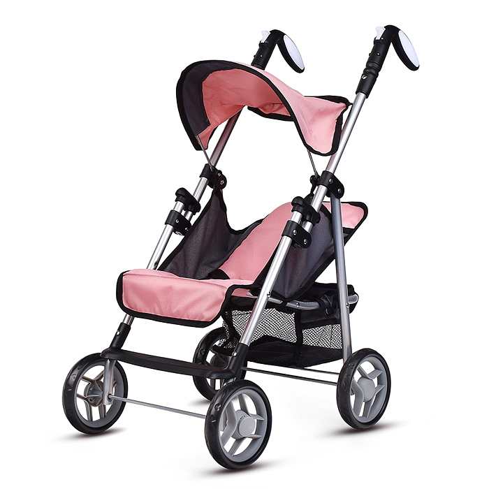 Коляска для кукол 9351 металл., складная, прогулочная с козырьком, с корзиной, цвет розовый