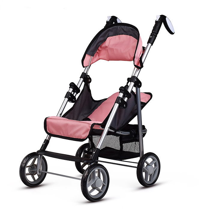 Коляска для кукол 9351 металл., складная, прогулочная с козырьком, с корзиной, цвет розовый