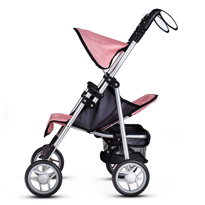 Коляска для кукол 9351 металл., складная, прогулочная с козырьком, с корзиной, цвет розовый