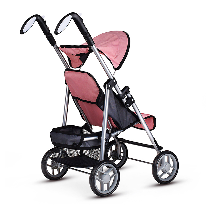 Коляска для кукол 9351 металл., складная, прогулочная с козырьком, с корзиной, цвет розовый