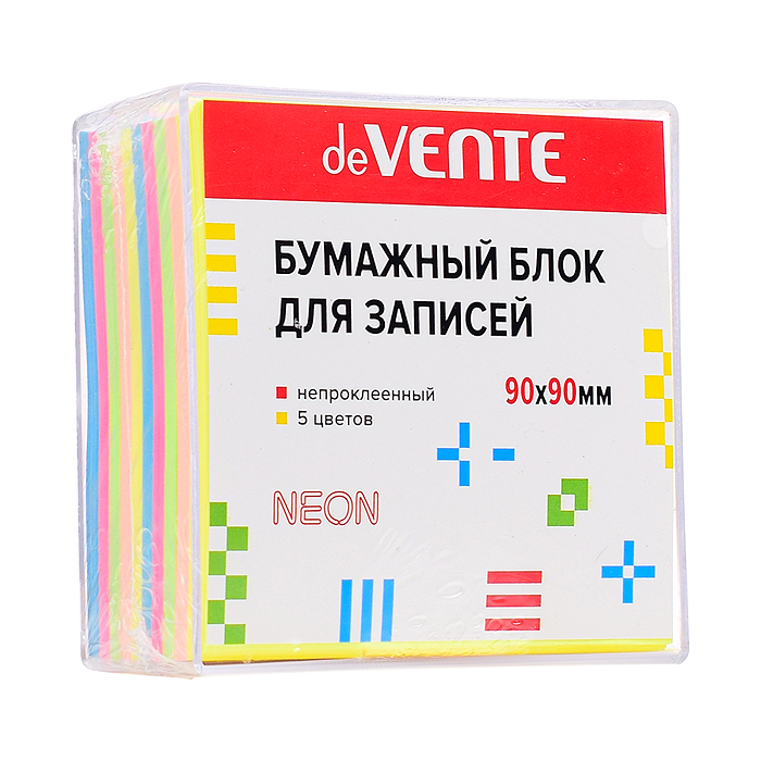 Куб бумажный для записей 90x90 мм, 400 листов, 5 неоновых цветов, 10 слоев, непроклеенный,