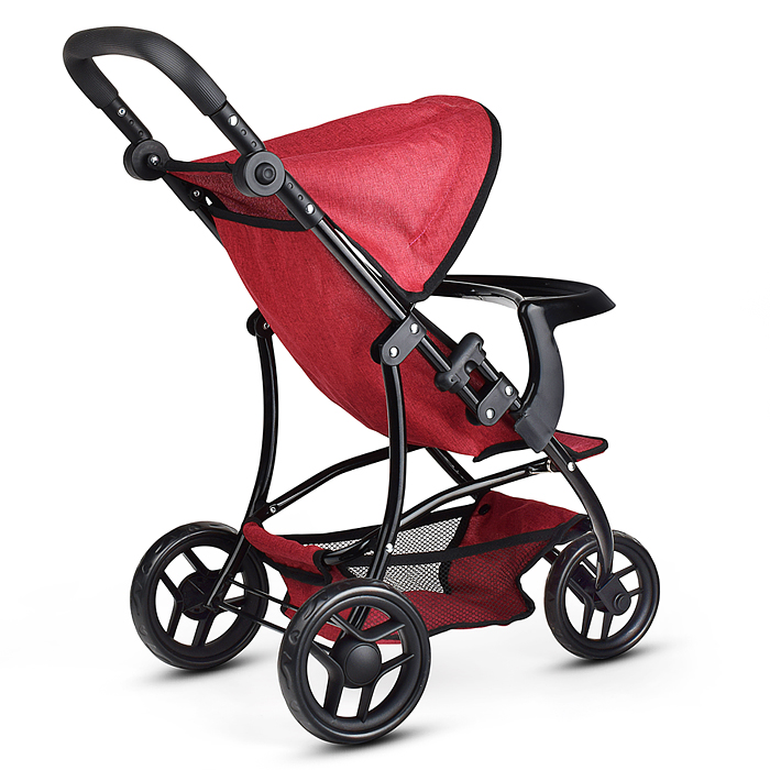 Коляска для кукол 9377B-T 3-колесная, металлическая, прогулочная, с тентом, с корзиной,цвет бордовый