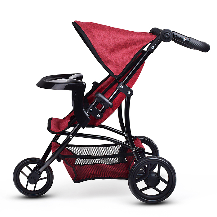 Коляска для кукол 9377B-T 3-колесная, металлическая, прогулочная, с тентом, с корзиной,цвет бордовый