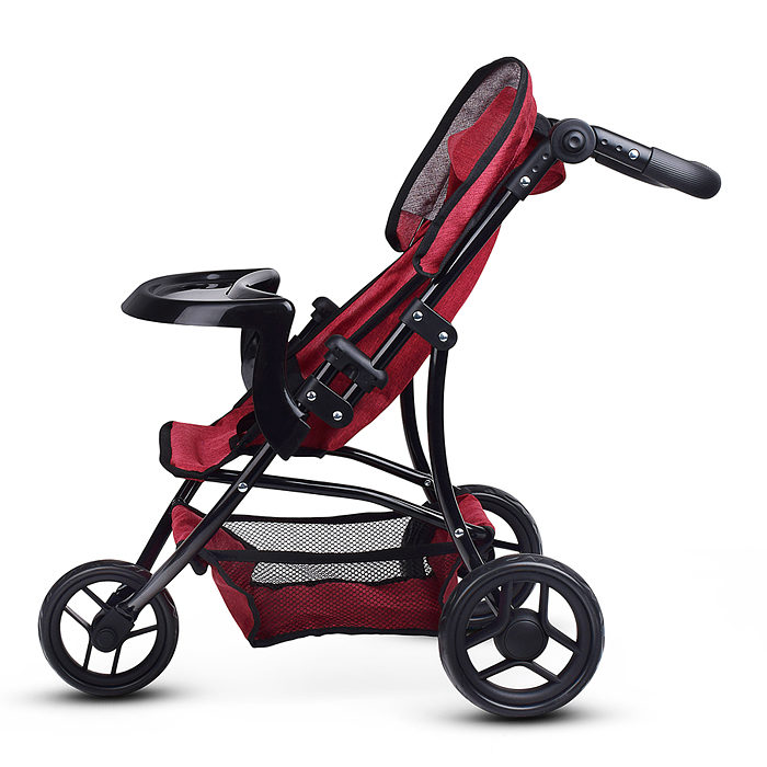 Коляска для кукол 9377B-T 3-колесная, металлическая, прогулочная, с тентом, с корзиной,цвет бордовый