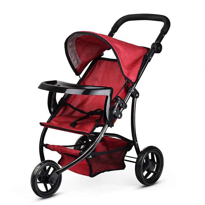 Коляска для кукол 9377B-T 3-колесная, металлическая, прогулочная, с тентом, с корзиной,цвет бордовый