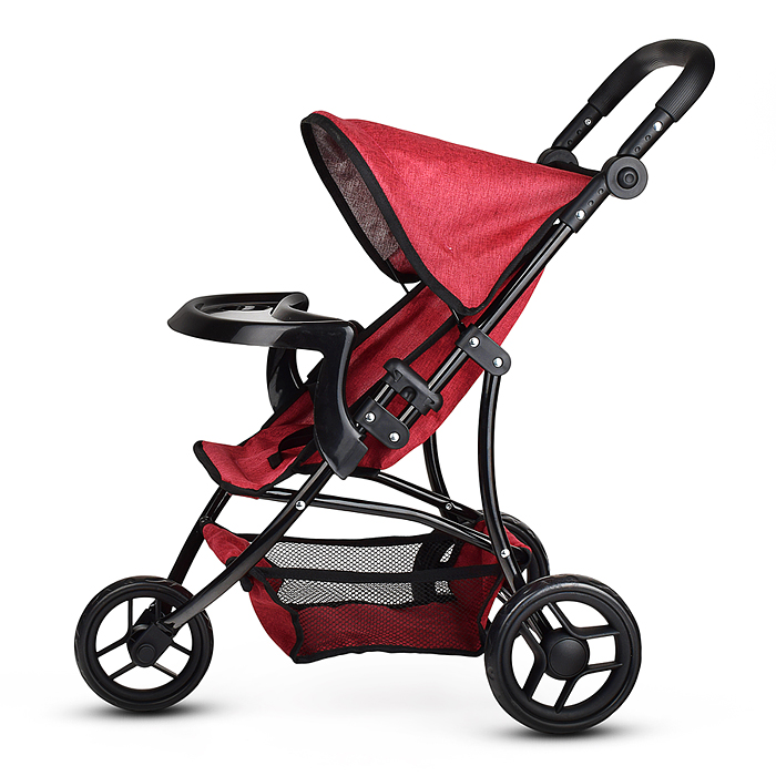Коляска для кукол 9377B-T 3-колесная, металлическая, прогулочная, с тентом, с корзиной,цвет бордовый