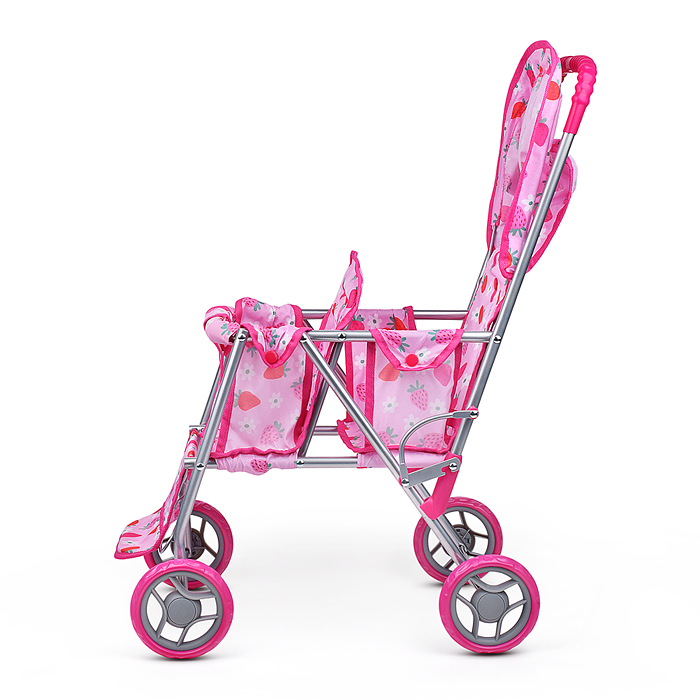 Фото к товару Коляска для кукол 9343B для двойни, металлическая, складная, цвет клубнички на розовом Коляска для кукол 9343B для двойни, металлическая, складная, цвет клубнички на розовом