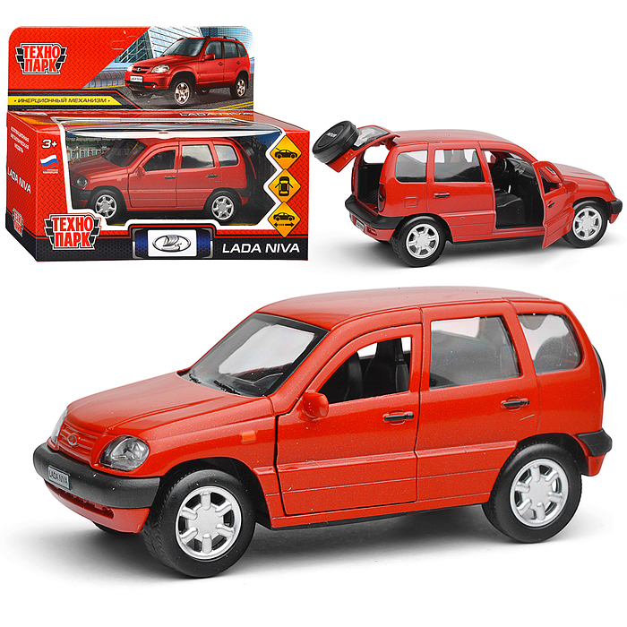 Машина металл LADA NIVA 12 см, (двери, багаж, красный)инерц., в коробке