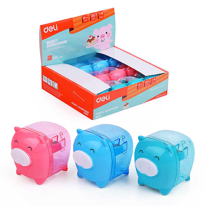 Точилка для карандашей ручная "Piggy" 1 отверстие пластик ассорти дисплей