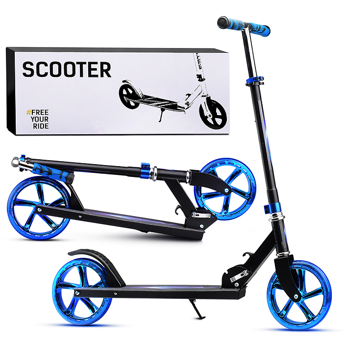 Самокат U012004Y 2-х кол., синий, d 200 мм., PU, в коробке