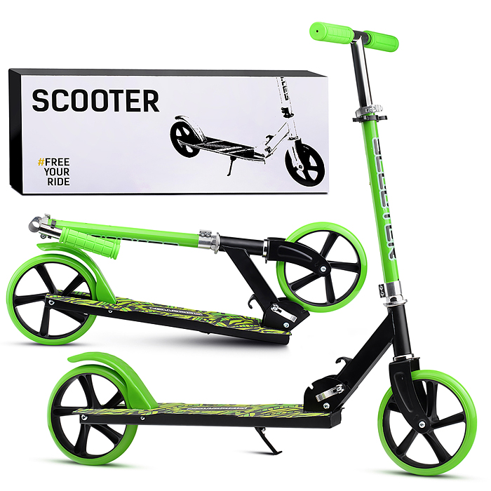 Самокат U012005Y 2-х кол., зеленый, d 200 мм., PU, в коробке