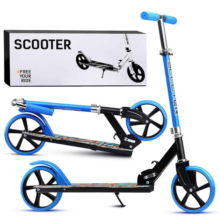 Самокат U012005Y 2-х кол., синий, d 200 мм., PU, в коробке