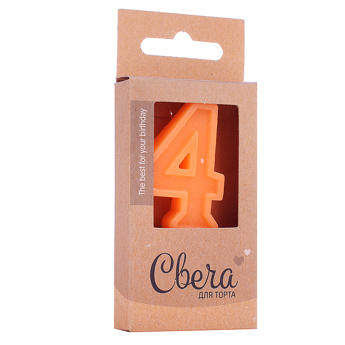 Свеча Цифра, 4 ЭКО, Шоколадное ассорти, Карамель, 3*4,5 + 3,5 см, 1 шт. с держат.