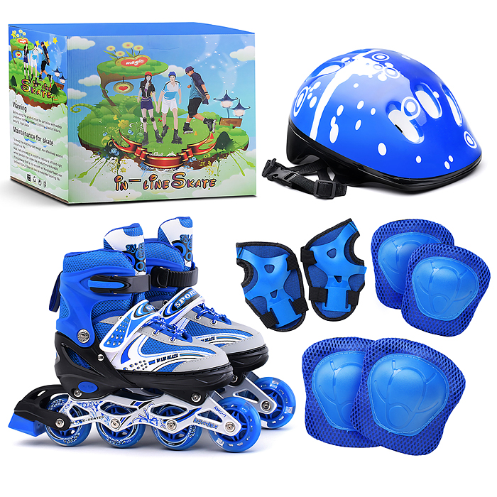 Ролики детские U011006Y (размер M) с защитой для катания, синий, в коробке