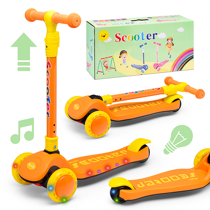 Самокат U001567Y 3-х. кол., колеса световые PU, желто-оранжевый, в коробке