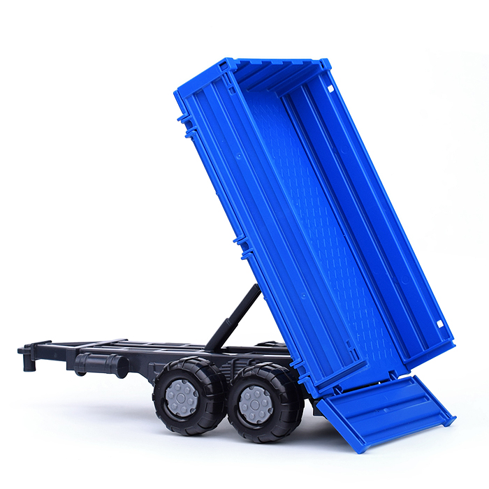 Трактор "Прогресс" с бортовым прицепом инерционный (синий) + набор продуктов (7 элементов) (в коробк