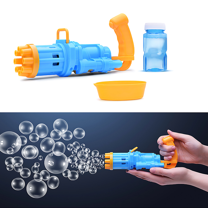 Фото к товару Бластер UT0157 для мыльных пузырей (8 отверстий) в коробке Бластер UT0157 для мыльных пузырей (8 отверстий) в коробке