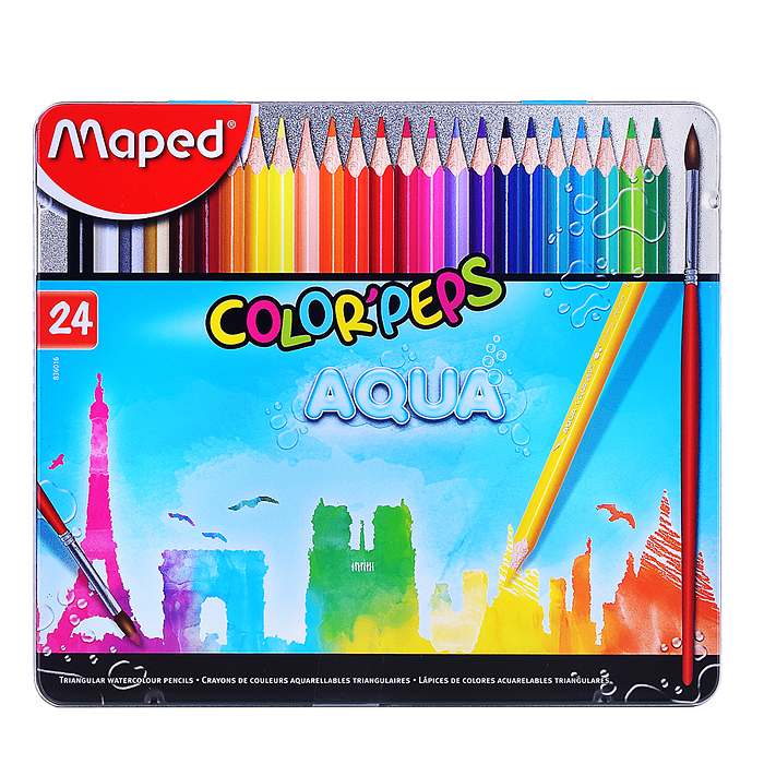 Карандаши акварельные 24 цв. "Color'peps aqua" подарочные, кисть в комплекте