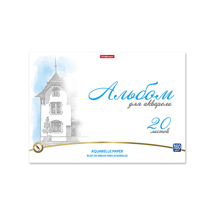 Альбом для рисования 20л. с бумагой для акварели  180 м/г на клею Towers, А4